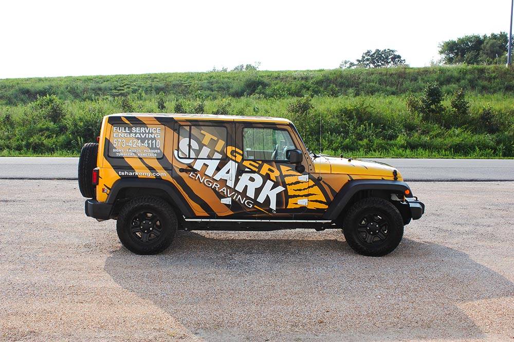 tiger-shark wrapped vehicle
