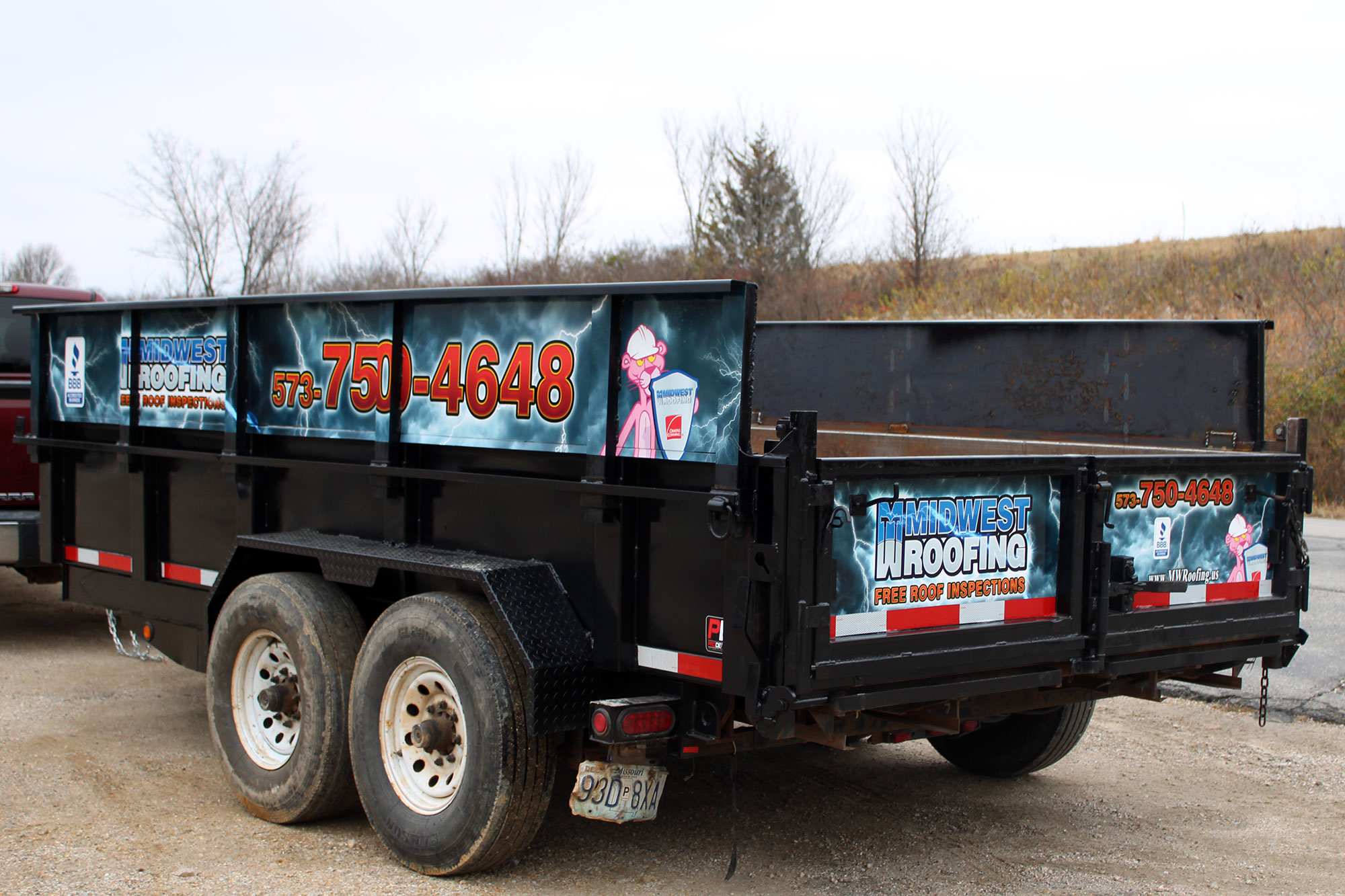 Midwest Roofing Dump Trailer Dumping Open Top Trailers Construction Vinyl Wrapping Pro Dezigns Columbia Missouri